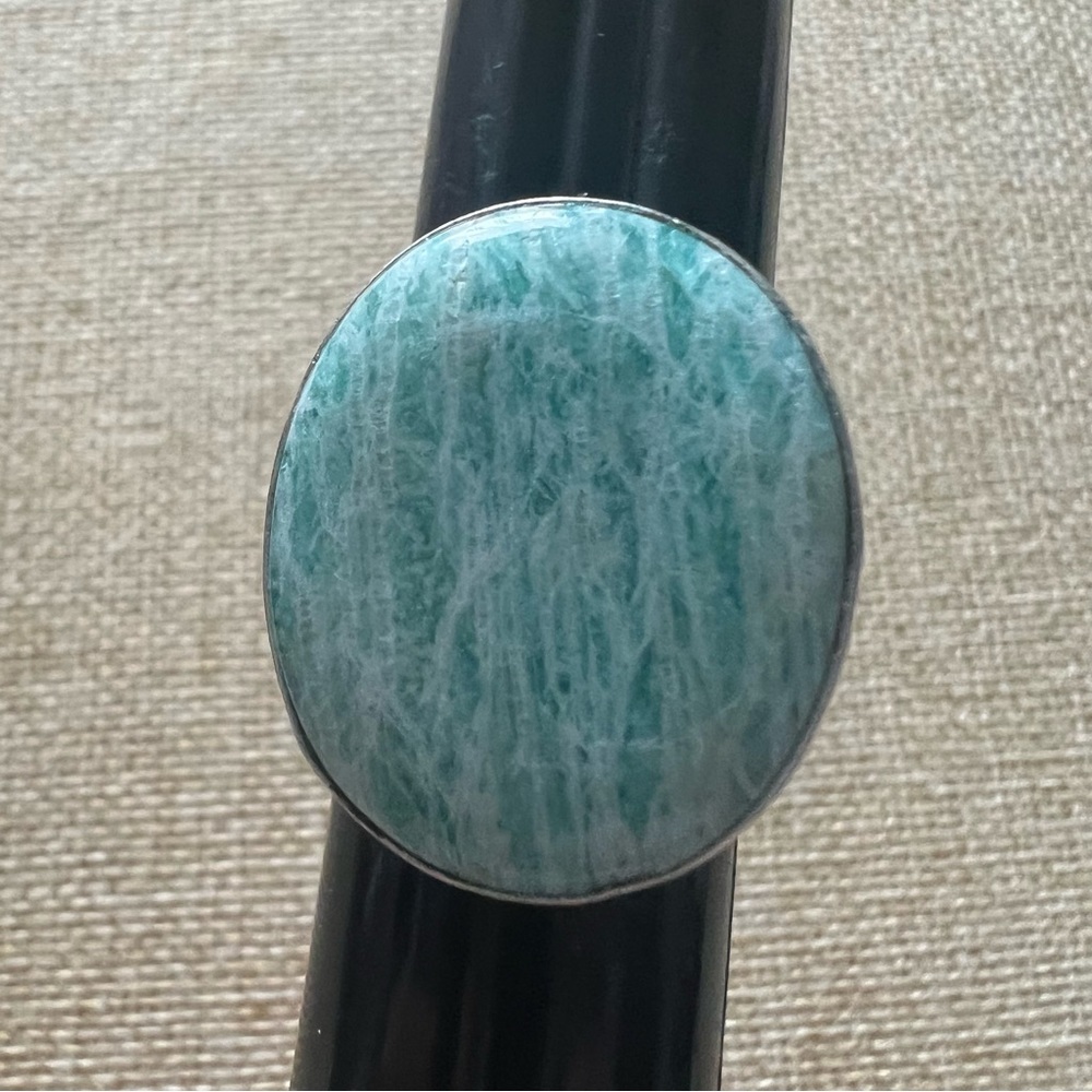 New Amazonite Stone Crystal Silver Overlay Ring S… - image 1